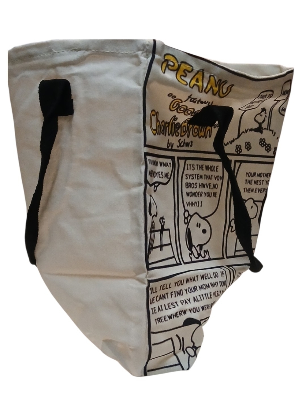 Peanuts -ECO Friendly, NWT Tote Bag,Snoopy-Comic Strip Background,Zipper Closure - Picture 5 of 12